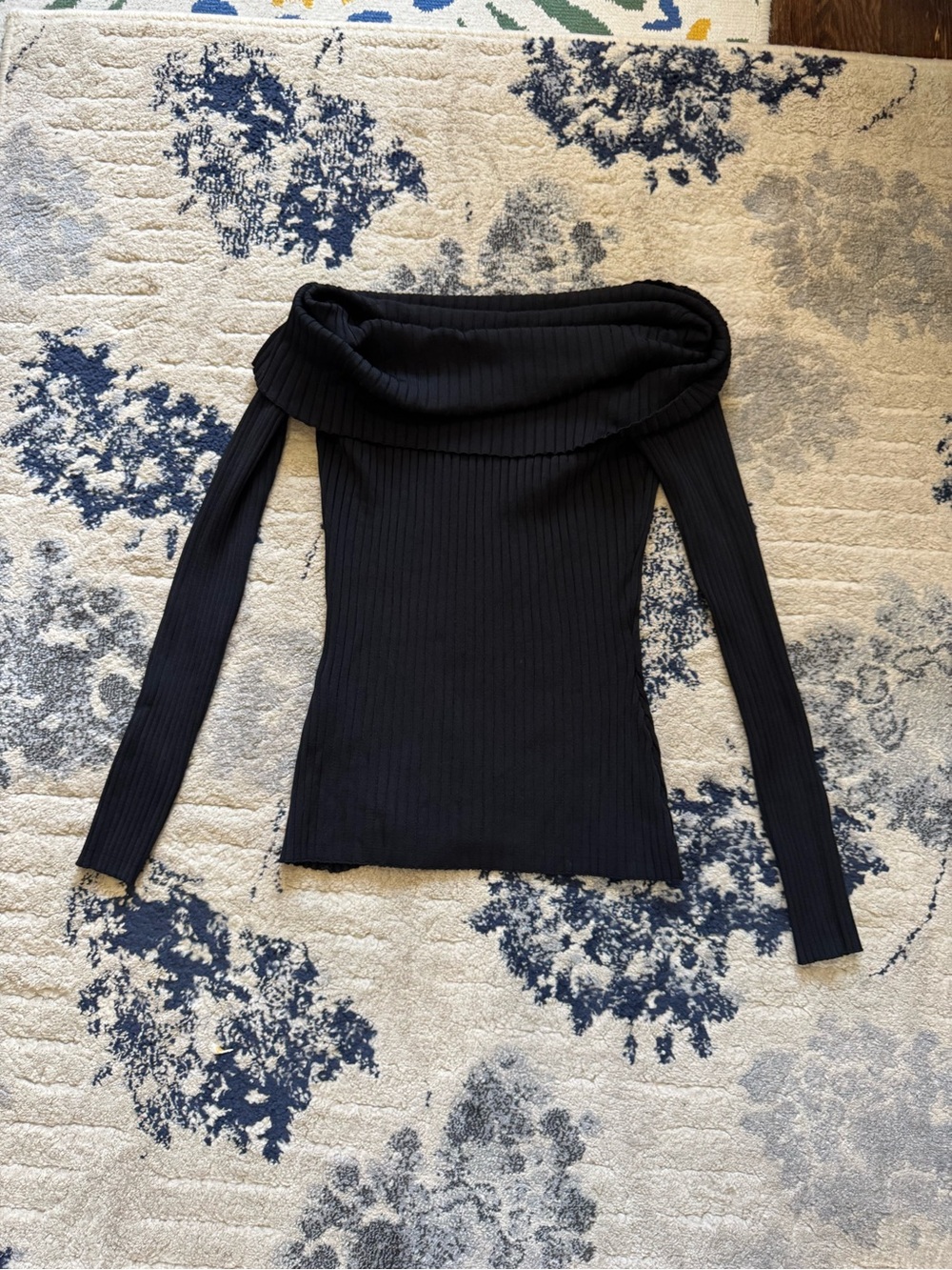 BCBGMaxAzria Black Off-the-Shoulder Ribbed Sweater